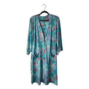 Carole Hochman Sleepwear Womens Size M Blue Floral Robe Button Front Housecoat